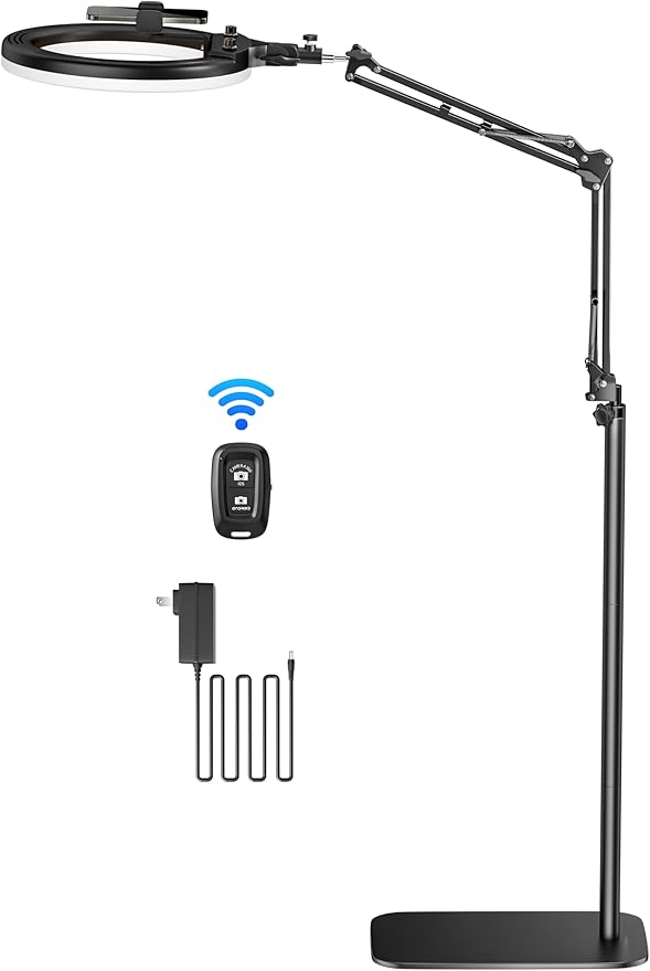 Ring Light Overhead Phone Mount,14'' LED Ring Light with Stand and Phone Holder,CRI Max 96 Professional for Video Recording,Live Streaming,Cooking and Content Creation(66.9High)