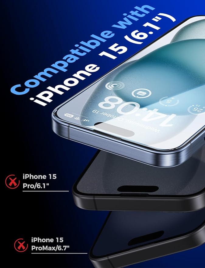 MAGIC JOHN 2 Pack for iPhone 15 Tempered Glass Screen Protector 6.1 inch [Not Max], Auto Dust-Elimination Installation, Bubble Free, Dynamic Island Compatible, HD Clear, Easy Installation