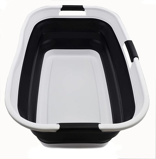 SAMMART 44L Collapsible Plastic Laundry Basket - Foldable Pop Up Storage Container/Organizer - Portable Washing Tub - Space Saving Hamper/Basket, Water Capacity: 35L (1, White/Black)