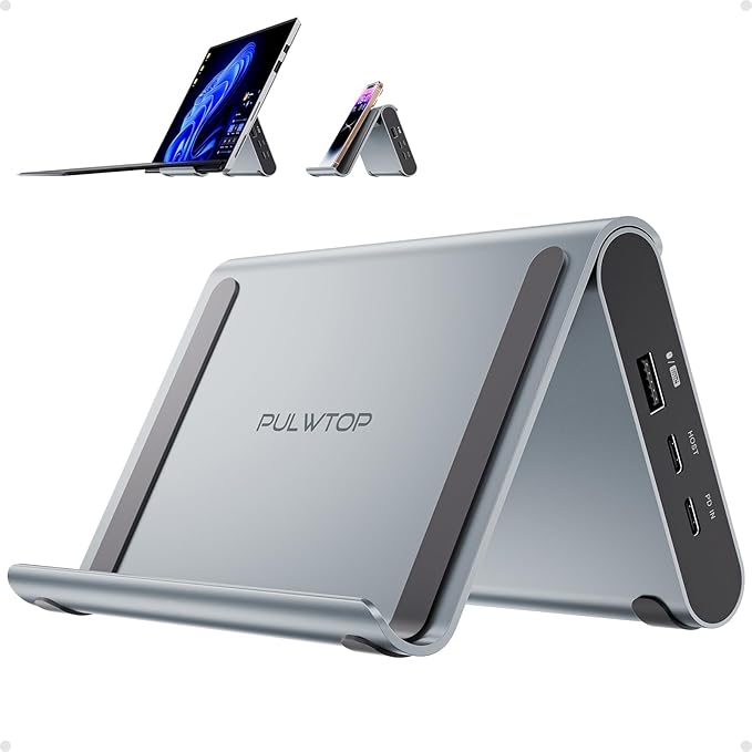 USB C Docking Station Dual Monitor, PULWTOP Laptop Dock for Windows, Laptop Docking Staion Stand with 2xHDMI 4K,3xUSB-C/A 10Gbps,2xUSB-A 5Gbps,RJ45,PD for Surface Pro11/10/9/8/Dell/HP/Lenovo/Asus/Acer