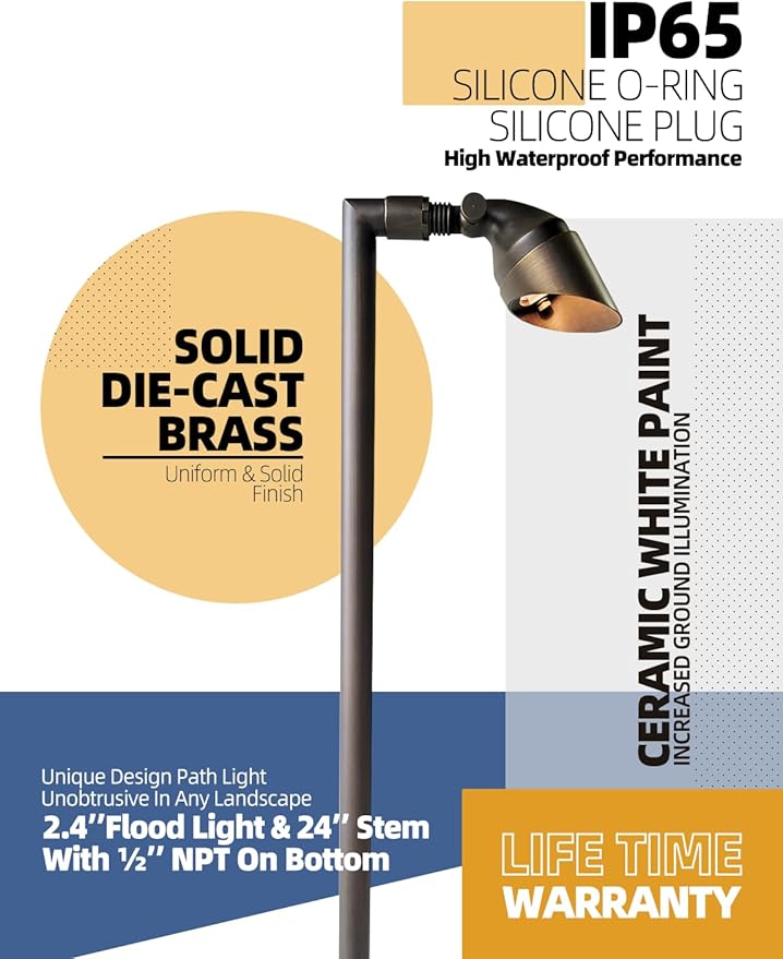 MALORY Low Voltage Landscape Path Light 4-Pack with Bulb,(24''H) 12V Brass Pathway Lights,Outdoor Garden Lights with 2W 2700K LED G4 Bulb for Yard Lawn, Patio, Walkway and Driveway(P06)