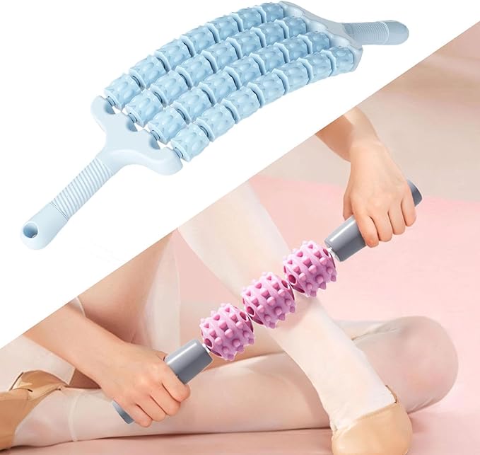 Massage Roller Sticks Handheld Ergonomic Grip Multipurpose Massage Tool Muscle Relaxation for Workout Home Use, Blue