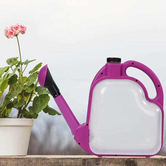 4L Foldable Clear Plastic Watering Can with Rotating Nozzle Long Spout Ideal for Indoor and Outdoor Gardening -Purple