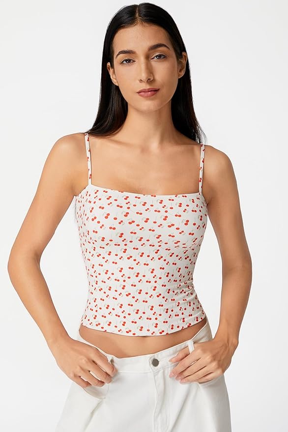 QINSEN Women's Double Lined Basic Tank Top Adjustable Spaghetti Straps Sleeveless Camisole Shirts