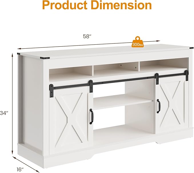 RoyalCraft TV Stand for 65+ Inch TV: Farmhouse Entertainment Center with Storage, Wood TV Console Cabinets with Sliding Barn Door, Tall Media with Adjustable Shelves for Living Room, Coastal Fog