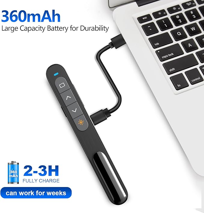 Norwii N76 Rechargeable Presentation clicker with Pointer, Long Range Presentation Remote, Wireless Presenter for PowerPoint Presentations, Slide Control (Green Light)