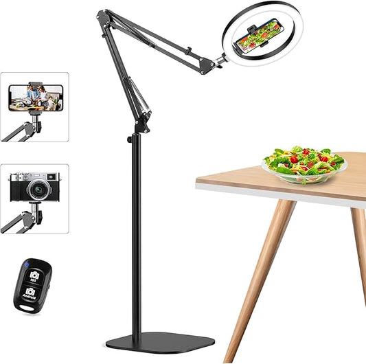 10" Ring Light Tripod for iPhone Overhead Phone Mount Holder, Flexible Ring Light with Stand - LED CRI >95 & Adjustable 70" Height, Phone Stand for Recording Video Camera Selfie Vlog TikTok YouTube
