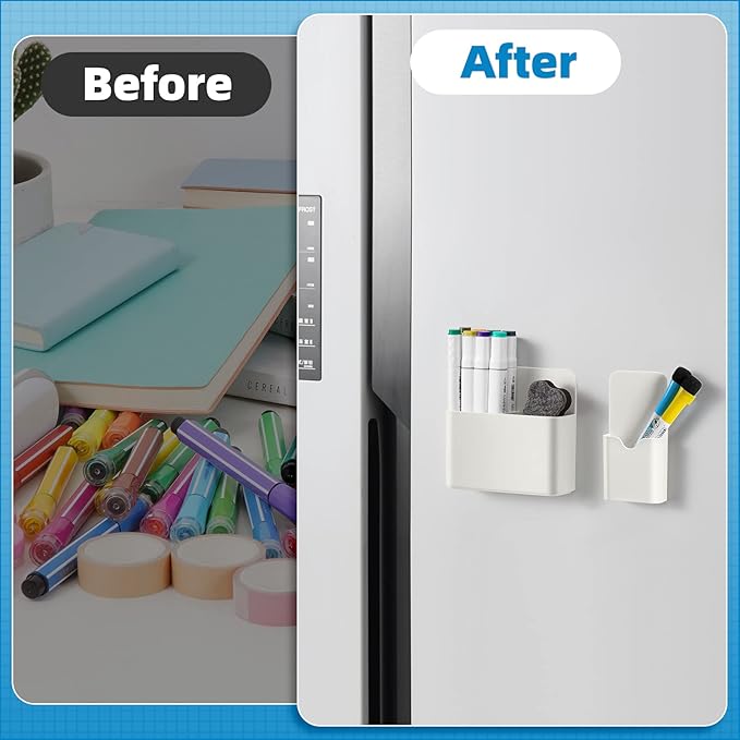 Magnetic Dry Erase Marker Holder, Magnetic Pen Holder Whiteboard Pen Holder Dry Erase Marker and Eraser Organizer,Powerful Neodymium Magnets 2 Pack (Magnetic holder-4pcs)