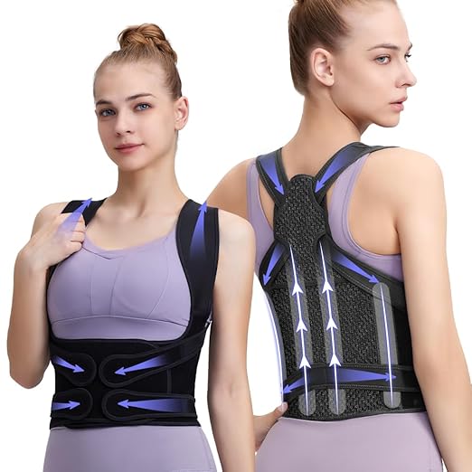 Fit Geno Back Brace Posture Corrector for Women and Men, Shoulder Straightener, Adjustable Full Back Support, Upper and Lower Back Pain Relief - Scoliosis, Hunchback, Hump, Thoracic, Spine Corrector (black, Medium)
