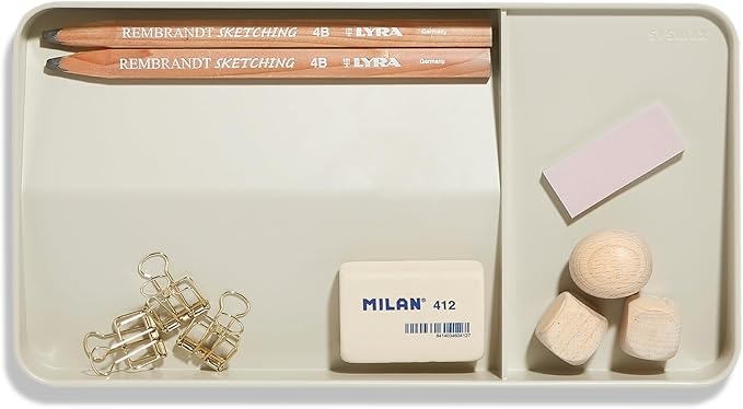 BLUE GINKGO Desk Tray – Korean-Made Organizer for Notes, Pens, Pencils, and Accessories (Double-sided, Beige)