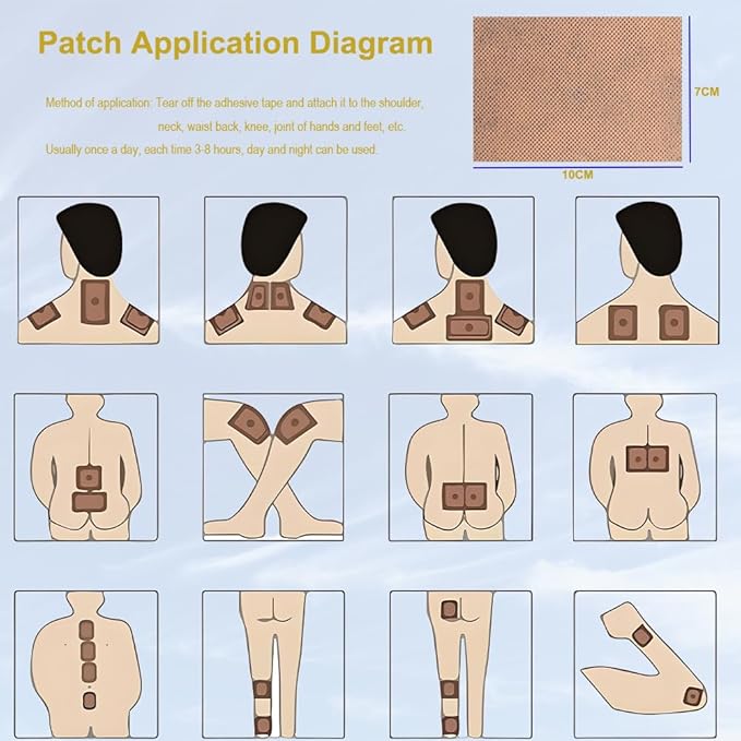 (100pcs) Moxibustion Patches 艾灸贴 Pure Nature Moxa Sticker Foot Pads Chinese Traditional Paste for Neck, Shoulder, Back, Waist, Hand, Feet, Joint, 7 * 10cm, Pack of 10