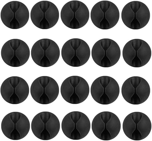 20 Pack Black Silicone Cable Clip Holders, Self Adhesive Wire Management, Well-Organized Cables for Home, Office, Car