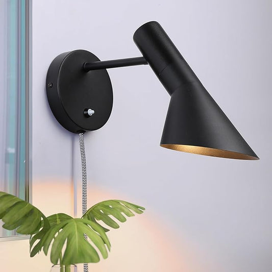 COSYLUX Vintage Plug in Wall Sconces, Industrial Rotatable Swing Arm Wall Lamp with Switch, Wall Mounted Light Fixtures Reading Lamp for Bedside Bedroom Indoor, Matte Black