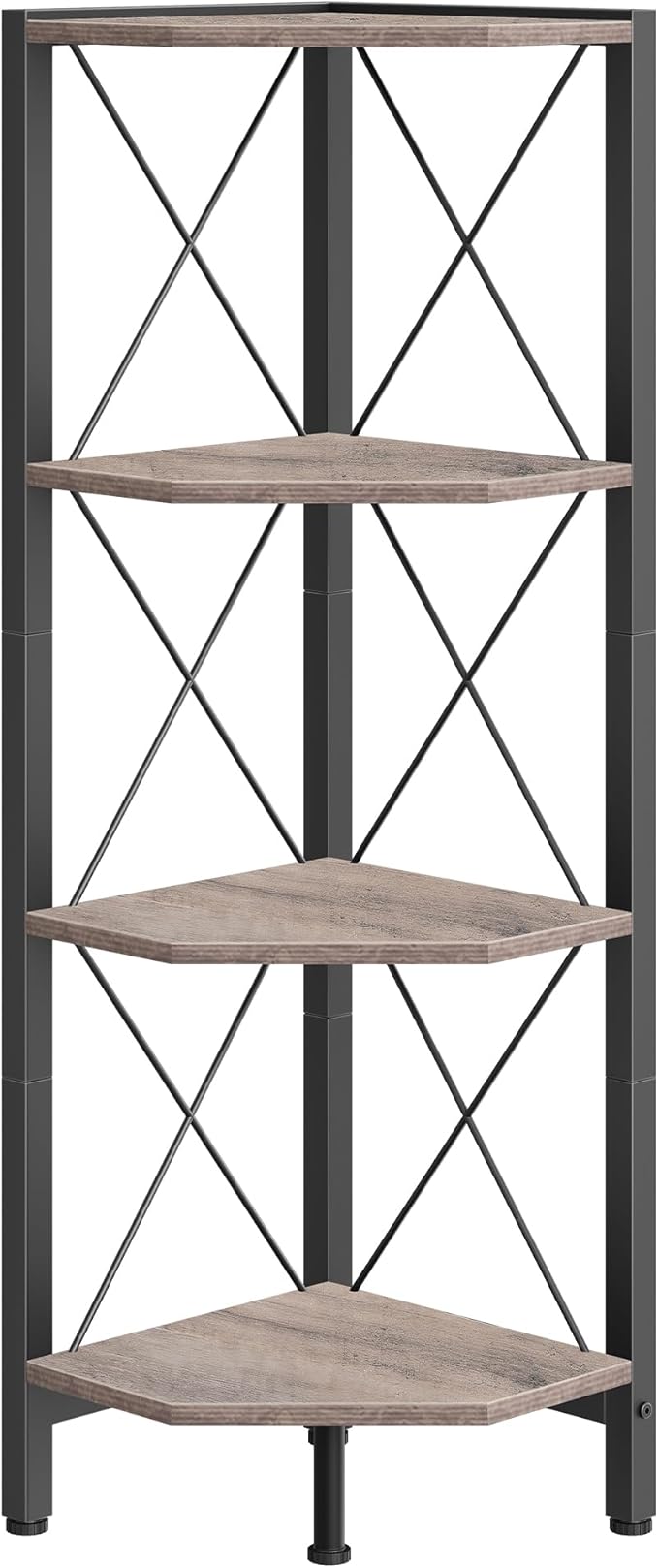 4-Tier Corner Shelf, Corner Bookcase, 43.3" Tall Vertical Display Rack, Plant Stand, Open Storage Shelf, for Living Room, Bedroom, Study, Kitchen, Greige and Black TCJ14BG