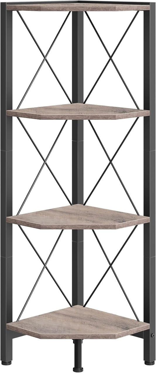 4-Tier Corner Shelf, Corner Bookcase, 43.3" Tall Vertical Display Rack, Plant Stand, Open Storage Shelf, for Living Room, Bedroom, Study, Kitchen, Greige and Black TCJ14BG