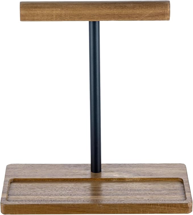 FARM IN Solid Acacia Wood Headphone Stand for Desk Rustic Headset Holder with Storage Base for Gaming and Office Accessories