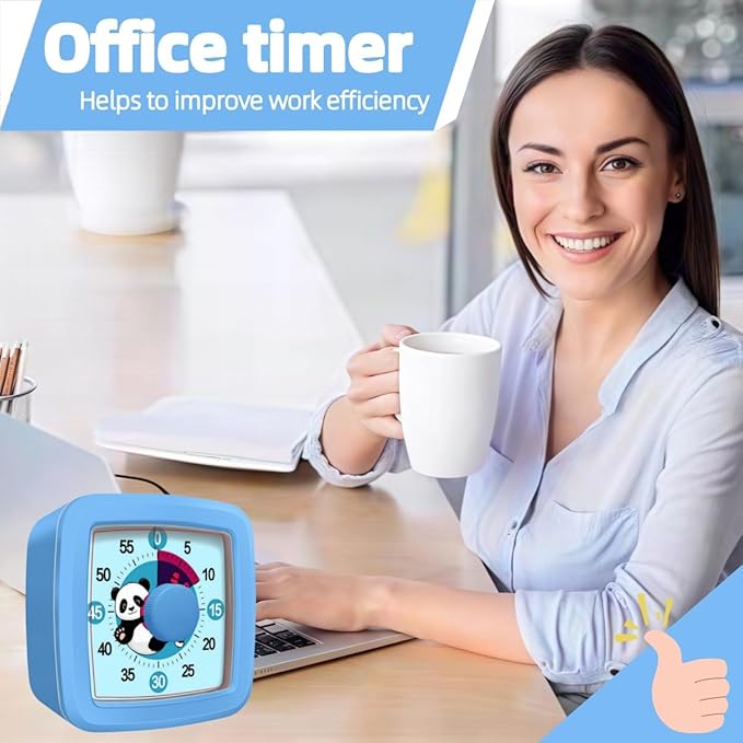 Visual Timer for Kids and Adults, 60-Minute Countdown Timer for Classroom & Kitchen, Desk Timer for Study, Time Manager Tool for Kids with Cute Cartoon