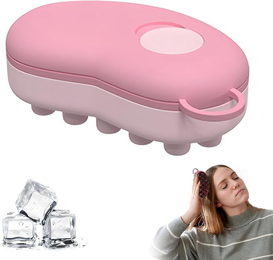 Ice Compress Scalp Massager Hair Growth Massage Comb - Upgraded Raised Dot Ice Tray Design for Tension Headache Relief and Scalp Care (Pink)
