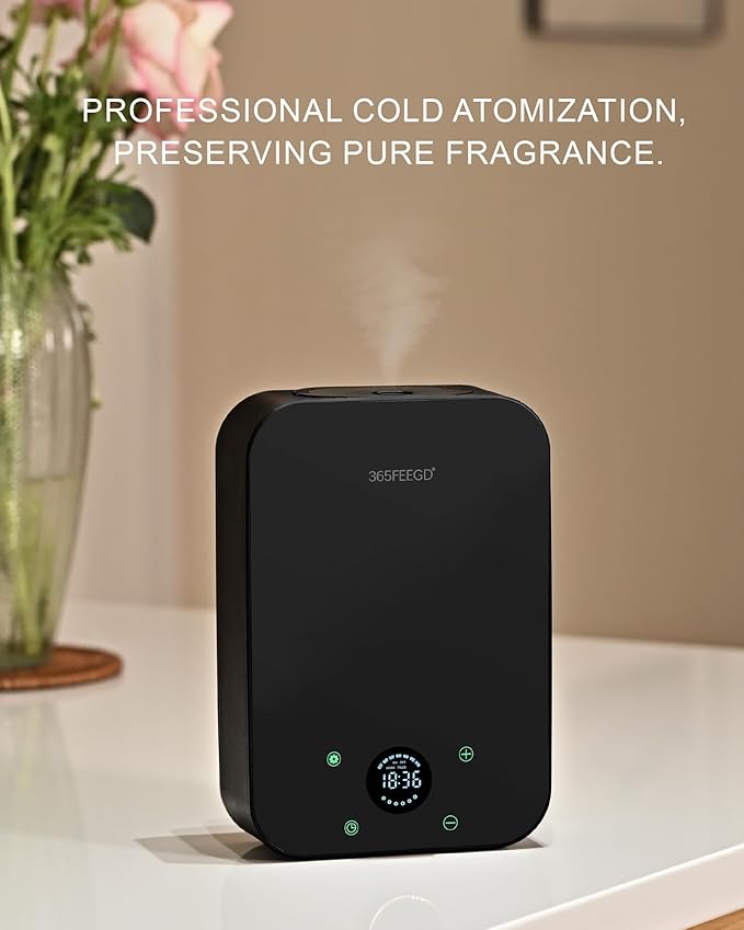 Waterless Essential Oil Diffuser, Portable Bluetooth Aromatherapy Device for Home, 24/7 Customizable Schedule, 1600 sq ft Coverage, 2×D Cell or Plug-in Powered (Dual Power-Black)