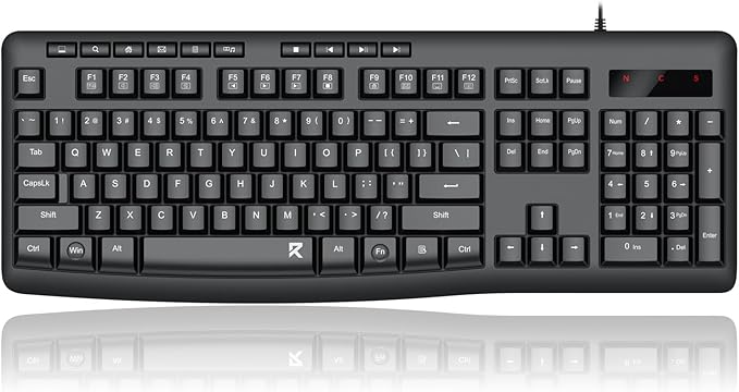 Redragon BK7366 Wired Keyboard,Multimedia USB Quiet Computer Keyboard,Silent Keyboard with Large Number Pad,Spill-Resistant,Anti-Wear Letters,Full Size for Laptop,Desktop
