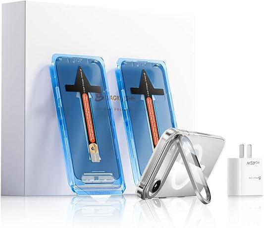 MAGIC JOHN for iPhone 2025 Air Phone Accessory Bundle [iPhone Privacy Screen Protector] [Lens-Stand Case] [45W PD Fast Charger] 3-Piece Set, Compatible with iPhone 2025 Air White