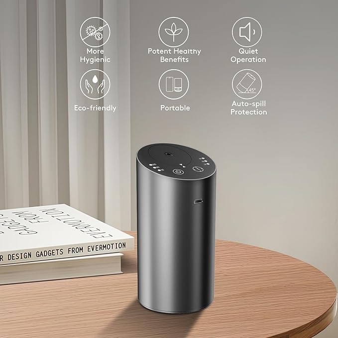 Waterless Car Diffuser, Waterless Diffusers for Essential Oils with Timer & No Leakage Tech, Super Quiet Cordless Aromatherapy Essential Oil Diffuser Battery Operated for Car, Room