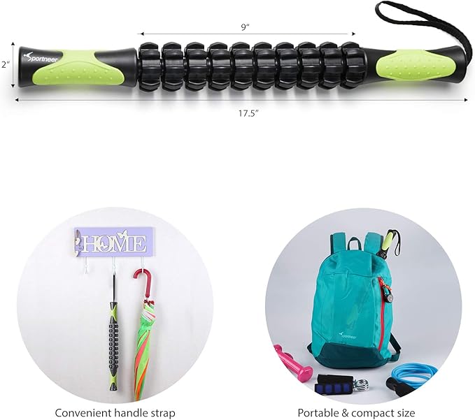 Sportneer Muscle Roller Stick – Deep Tissue Leg & Back Massager for Athletes, Relieves Soreness, Cramps & Tight Muscles – Upgraded Black
