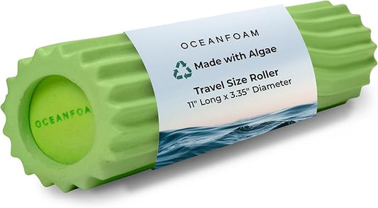 Oceanfoam Ripple Travel Foam Roller (11" x 3.35") Firm Mini Foam Roller for Physical Therapy, Deep Tissue Massage, Back Pain - High Density, Ergonomic Wave Textured - Yoga, Exercise (Algae Green)