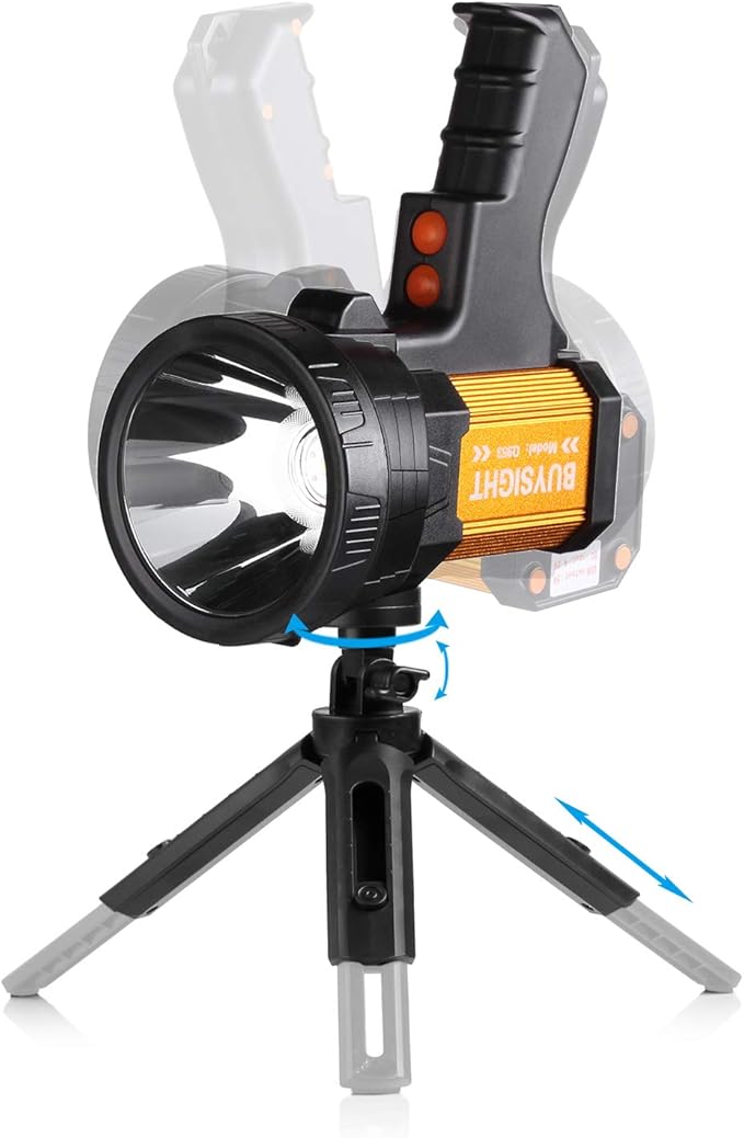 BUYSIGHT Rechargeable Spotlight,Spot Lights Hand held High lumens Large Flashlight Handheld Spotlight Lightweight and Super Bright Flashlight (Aluminium_Alloy Golden)