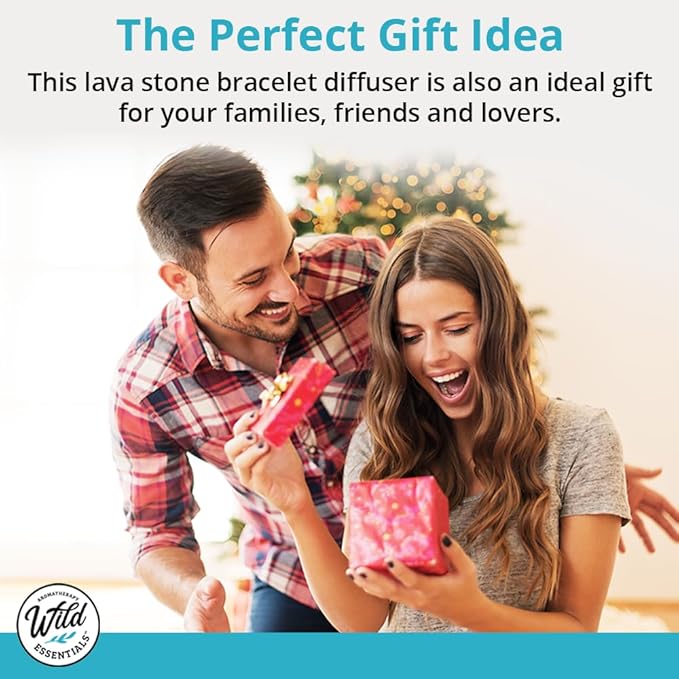 Wild Essentials 7 Chakras Lava Stone Essential Oil Diffuser Bracelet, Adjustable, Aromatherapy Womens Jewelry Gift Set