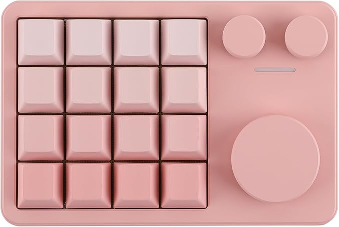 KiiBoom Cybrix 16 VIA Programmable Macro Pad - 16 Keys + 3 Knobs, Type-C Wired Aluminum Numpad, Hot-Swappable PCB, RGB Backlight, Lightweight & Portable Numeric Keypad for Windows & Mac (Pink)