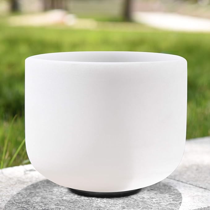 RYAN DVAN 8” G Note Frosted Throat Chakra Crystal Singing Bowl with Free Heavy-Duty Carrying Case and Suede Striker O-Ring