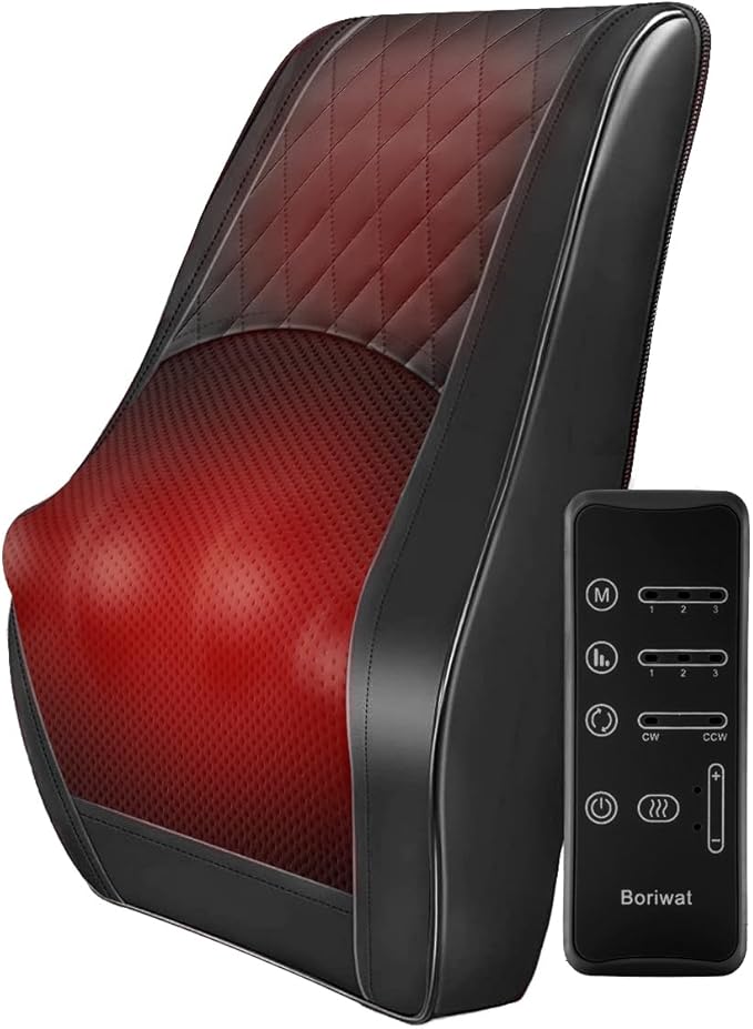 Boriwat Neck Back Massager with Heat-Adjustable Cordless Electric Massagers-3D Shiatsu Deep Tissue Kneading Massage Pillow-Gifts for Men Women Mom Dad for Pain Relief