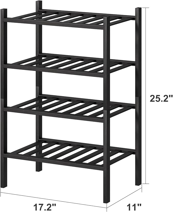 Black Small Shoe Rack for Entryway, 4-Tier Bamboo Shoe Organizer for Hallway Closet, Free Standing Shoe Racks for Indoor Outdoor