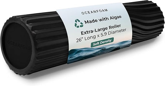 Oceanfoam Tsunami Roller (Black) - Soft, Textured Foam Roller for Physical Therapy, Back Pain, Excercise & Stretching - Wave Textured - Yoga, Athletics, & Wellness - Extra-Large, 26" x 5.9"