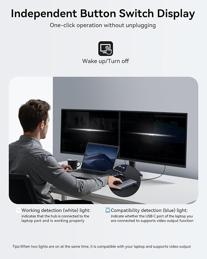 ZMUIPNG USB C Docking Station Dual Monitor 15 in 1 Laptop Docking Station Triple Display USB C Hub Multiple Adapter Dongle with 4K HDMI+VGA+USB Port+Button+PD+Ethernet for Dell HP Thinkpad Surface