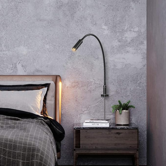 Wall Mounted Reading Light Touch Switch Dimmable LED 3W Warm White 3000K AC Adaptor (Black)