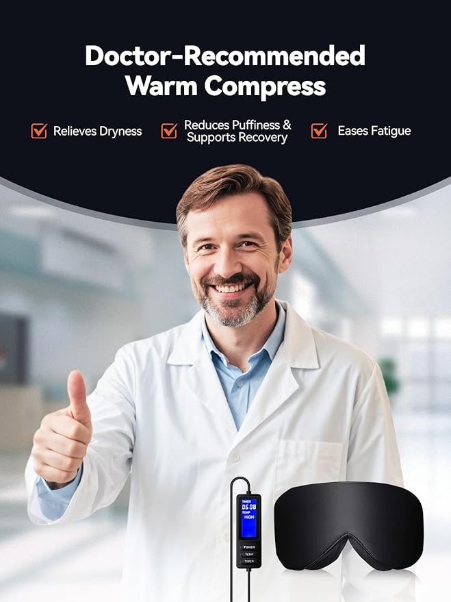 Heated Eye Mask for Dry Eyes, Improved Sleep, Warm Eye Compress for MGD, Dry Eye Syndrome, Chalazion Blepharitis Stye Eye Treatment, Steam Moist to Unclog Glands (Black)