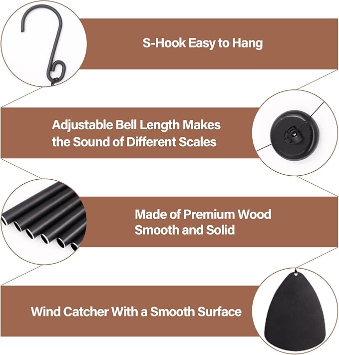 Wind Chimes for Outside, Large Aluminum Wind Chimes – Deep Tones & Soothing Melodies Ideal for Garden, Patio Decor, and Windchimes Outdoors for Loss of Loved One (32'' Black)