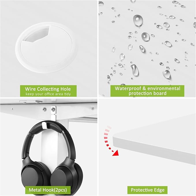 farexon Electric Standing Desk Adjustable Height, 48x24 Inches Stand Up Desk with Charging Station, Lockable Casters,27.5''-46.5'' Lifting Range Home Office Computer Desk（White