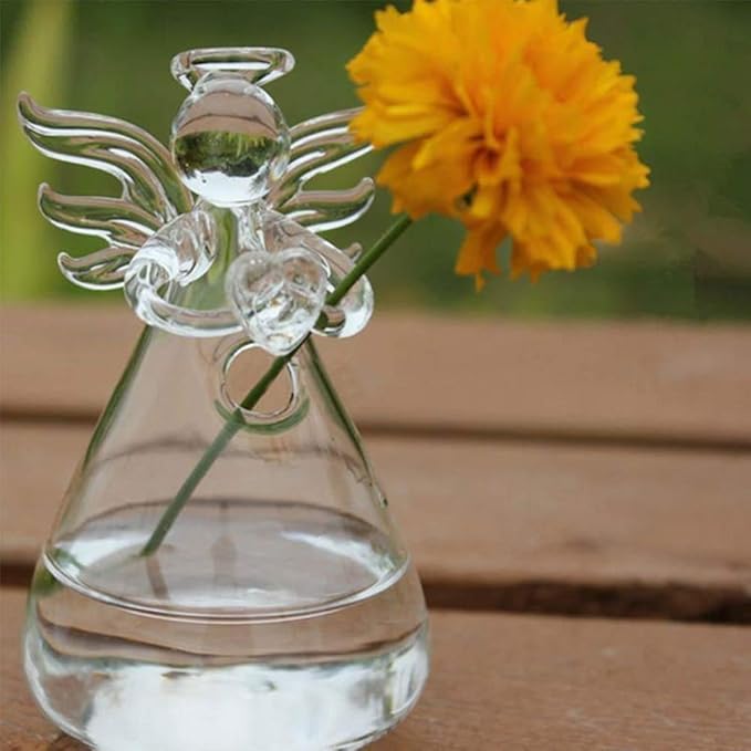Pack of 5 Angel Design Glass Vases Clear Flower Plant Terrarium Container Hanging Vase Wedding Decor Garden Ornaments Hanging Planter