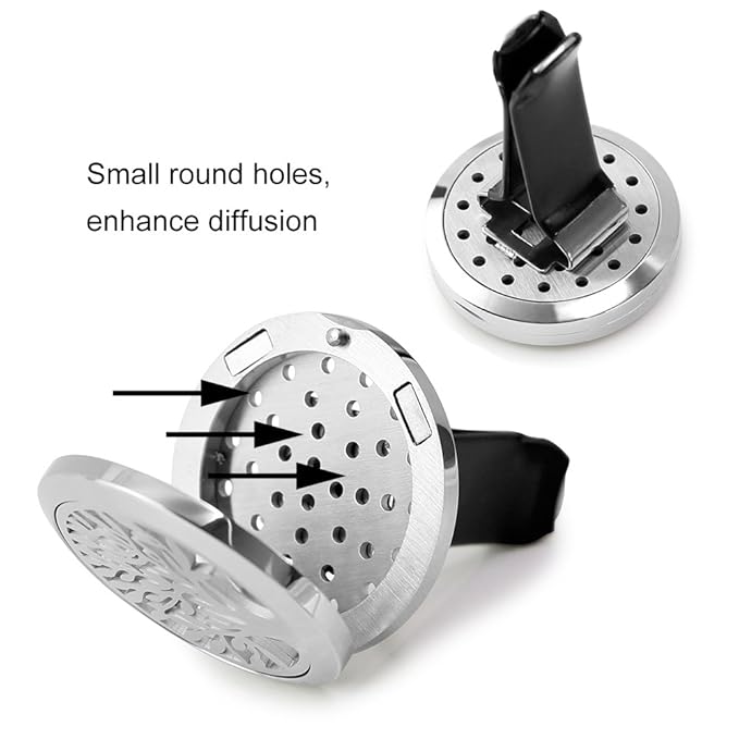 2PCS 30mm Car Aromatherapy Essential Oil Diffuser Stainless Steel Locket with Vent Clip 12 Felt Pads
