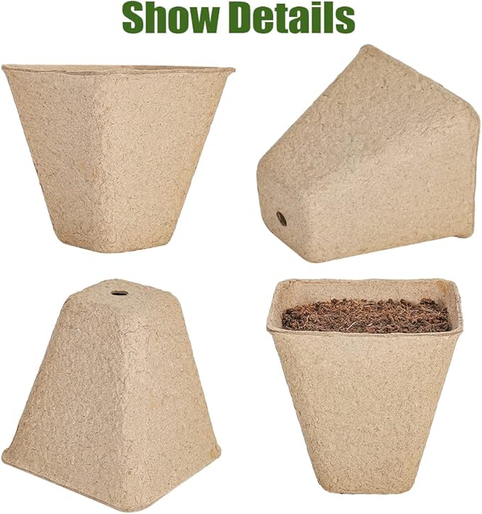 126 Packs Square Peat Pots, 3.15 Inch Seed Starting Pots with Drainage Holes Square Nursery Pot,Biodegradable Eco-Friendly Round Plant Seed Starter Peat Germination Seedling Trays
