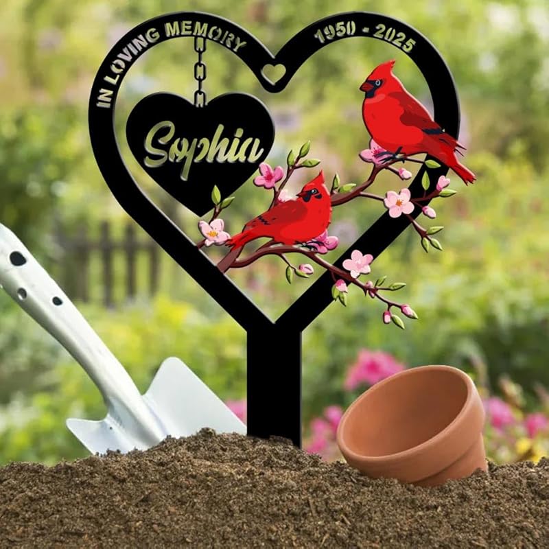 Personalized Cemetery Memorial Metal Stakes, Cardinals Memorial Grave Markers,Graden Decorations for Loss of Mother Father, Outdoor Sympathy Decor Gift