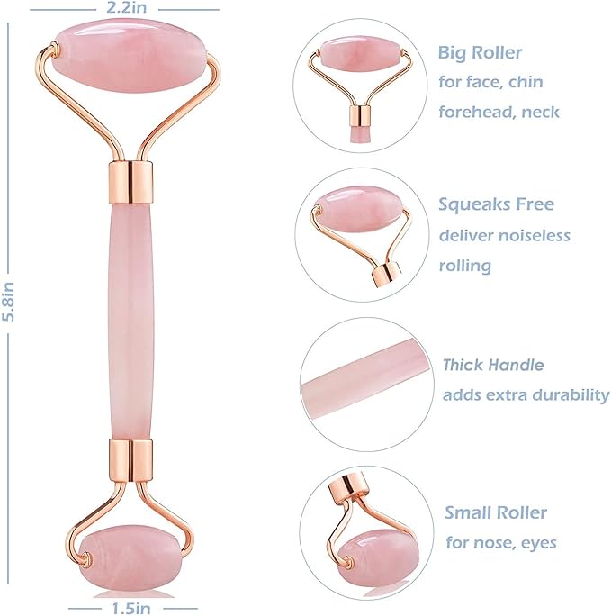 Jade Roller for Face - Rose Quartz Face Roller Skin Care - Stone Facial Roller, Face Massager for Women, Relieve Stress, Remove Wrinkles Eye Puffiness