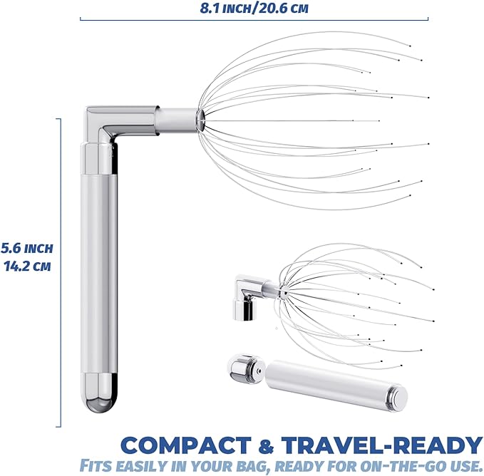 Head Massager Scalp – Electric Scalp Massagers with L-Handle, Waterproof Head Scratchers & Hair Massage Tool with 20 Metal Fingers for Stress Relief, Stocking Stuffers Gift for Women & Men