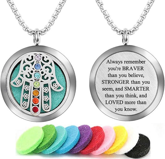 Aromatherapy Essential Oil Diffuser Necklace 316L Stainless Steel Locket Pendant with 24 Inch Chain