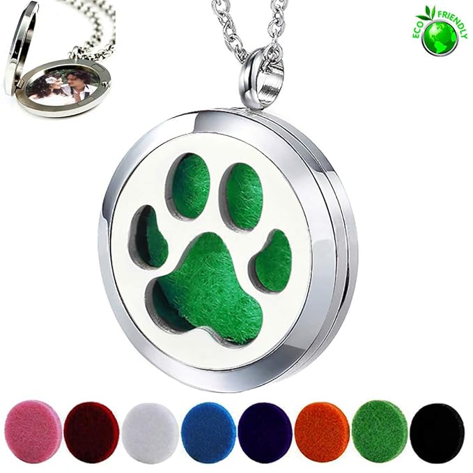 Dog Paw Essential Oil Diffuser Necklace - Aromatherapy Charm Locket Stainless Steel Chain Diffuser Pendant Jewelry for Women Men Teen Birthday Christmas