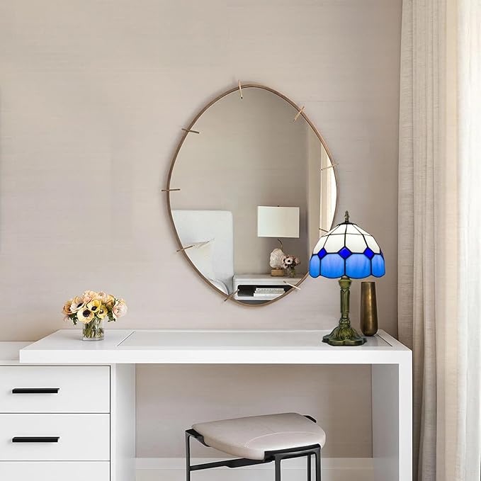 Tiffany Lamp Blue, Small Stained Glass Lamp for Bedside, Living Room