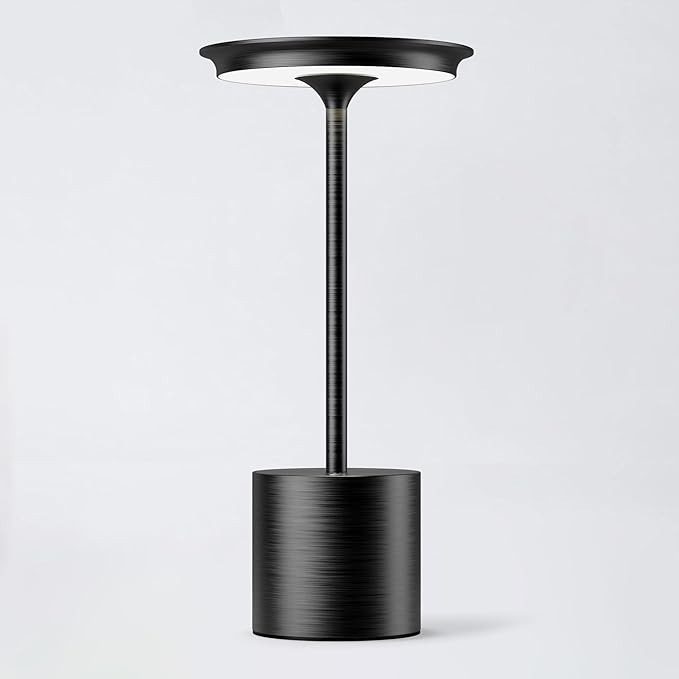 Cordless Table Lamp, Portable Rechargeable 6000mAh Outdoor Table Lamp, 3 Color Stepless Dimming Battery Powered Lamp, LED Table Light for Dinner/Restaurant/Outdoor (Black)